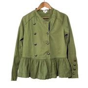 Crown & Ivy Military Style Olive Green Jacket Peplum Hem Medium