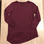 Simply Vera Vera Wang Maroon Burgundy Knit Blouse with Ruffle and Uneven Hem XS