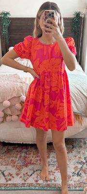 Pink And Orange Floral Mini Dress 