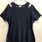 TERRA & SKY Womens Size 0X 14W Cold Shoulder Navy Blue T-Shirt New