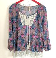 Matilda Jane Woman’s XS Floral Top Once Upon A Time Lace & Tassels