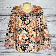 Garnet Hill NWT Size M Floral Print V-Neckline Organic Cotton Knit Top Shirt