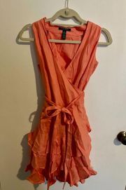 COPY - Lauren  Orange Linen A-Line Ruffle Halter Midi Wrap Dress