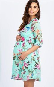 Large Chiffon Mint Floral Print Maternity Dress