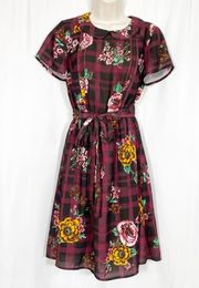 ModCloth Burgundy Floral Buffalo Check Joyfully
Poised Collared A-Line Dress