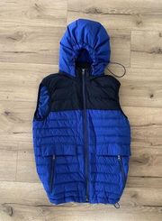 t-down theory blue puffer hooded vest sleeveless hoodie down jacket