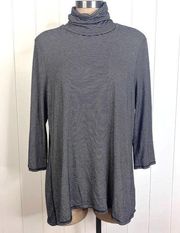 Three Dot Navy and White Rayon Turtleneck 3/4 Sleeve Tunic SZ XL