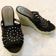 Bandolino Studded Black Natural Jute Wedges Size 6