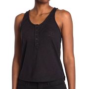 New  Slub Knit Button Front Henley Tank Top Black