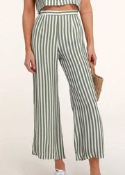 Faithful the Brand White Green Striped Wide-Leg Cropped Pants SIZE 6 Crinkle