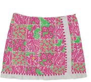 Lilly Pulitzer Women's Mini Skirt Skort Pink Green White Floral Faux Wrap Size 0