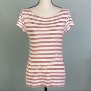 PILCRO red and white striped t-shirt with 2,back keyholes with ties. Small. EUC