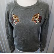 Gypsy Heart Tiger Roses Sage Burnout M sweatshirt