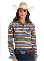 Panhandle Western Long Sleeve Serape Shirt Size Medium NWT Button Snaps Orange