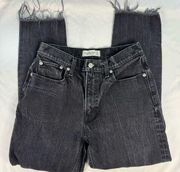 Abercrombie Fitch sz 28 Black High Rise Mom Jean Raw Hem Stretch Distressed FLAW