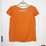 ANTONIO MELANI Orange Laser Cut Floral Short Sleeve Blouse Size XS