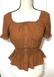 Crescent Willough Puff Short sleeve Fall  terracotta smocked blouse S Shirt 