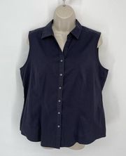 Charter Club Women's Sleeveless Button Front Cotton Shirt Size 12 Work Dark Navy