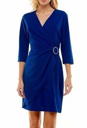 Luxology Women's Textured Faux-Wrap Rhinestone Buckle Dress MED (8-10) NWT(D013)