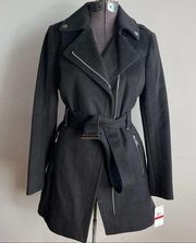 NWT Michael Kors Black Belted Peacoat w/ Zippers Size Small