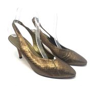 Yves Saint Laurent YSL Crocodile Slingback Heel Bronze Gold Size US 8.5