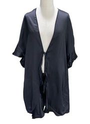 Victorias Secret Black Satin Cover Up One Size Robe Lingerie