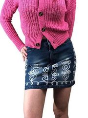 Vintage Betsey Johnson Embroidered Denim Jean Mini Skirt Size 2 New