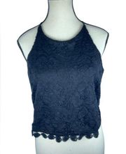 Sophie Rue women’s black cropped boho lace scalloped hem black tank top sz L