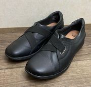 Women's Clarks Collection Soft Casual Wedge Loafers Shoes Size 10 Black Leather