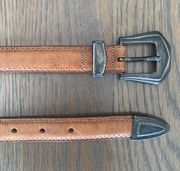 Vintage Tan Leather Belt Western Silver Buckle Size Large