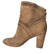 Isola Suede Leather Ankle Boots Laser Cut Brown Block Stacked Heel Women Size 11