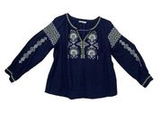 Solitaire womens large eyelet blue embroidered long sleeve shirt johnny floral