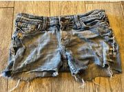 BKE Sabrina Buckle Short Shorts 26 x 3.5 Daisy Dukes Denim cut off Distressed