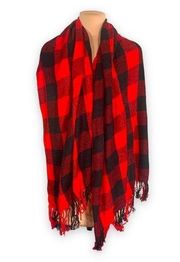 Red Buffalo Plaid Blanket Scarf Shawl Tassel Fringe Warm Winter Essential Gift