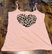 Papaya | ladies leopard heart print tank top. Size: L.