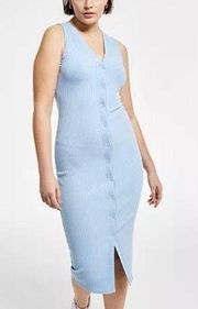 Bar III Essentials Baby Blue Ribbed Button Front Body Con Dress