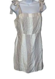 𝅺Sage EUC Cream Tan Stripe Tie Straps Dress Sz M