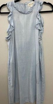 Cloth and Stone Anthropologie Chambray Ruffle Neck Pocket Shift Dress Large