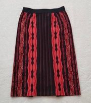 Red And Black Printer Knit Pencil Skirt