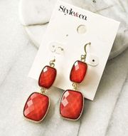 Style & Co Earrings Reddish Pink Dangle Drop Statement Glam NWT