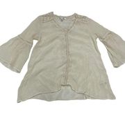 John Paul Richard Shirt Womens Small Cream Lace Eyelet Bohemian Coastal Blouse