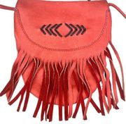 X Cut N' Paste LA Fringe Leather Festival Purse Crossbody Bag Coral