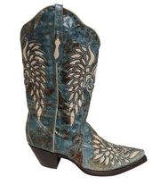 Bodacious Boot Co Cowboy Boots Fleur de Lis Angel Wings Teal Ivory Brown Size 11