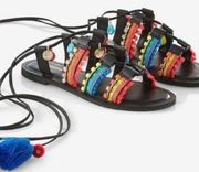 Express gladiator sandals size 7 neon black fringe boho summer lace up