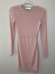 House of CB London Bodycon Dress Sheer Long Sleeve Nude Pink Mesh Women XS