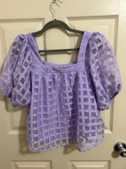 NWOT She + Sky Lilac Purple Organza Top with Puff Sleeves Size Medium