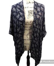 Loft  Navy Blue Floral Kimono Cardigan Cover Up Size OS