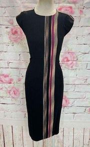 Rachel Rachel Roy black vertical stripe panel cap sleeve midi dress size 2