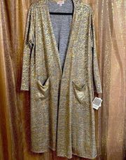 LuLaRoe Sarah Heather gray and metallic gold duster cardigan sweater, XL, NWT