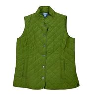 J Jill Quilted Vest Womens Small Petite Green Snap Closure Pockets Casual Soft